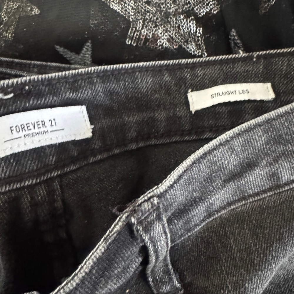 Forever 21 Straight Leg black jeans with rhinestone front - Picture 3 of 9